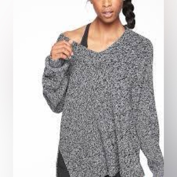 Athleta Switchback Pullover Sweater V Neck Wool Blend Black Marl Size M - Picture 1 of 11